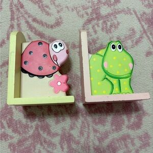 Pink Ladybug and Green Frog Bookends